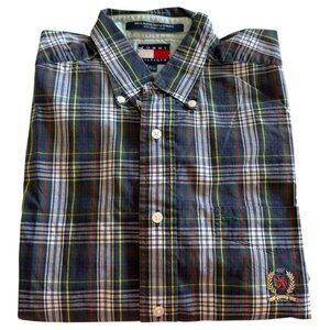 VTG Tommy Hilfiger Classic 90s Mixed Plaid Long Sleeve Button Down Shirt SZ Med